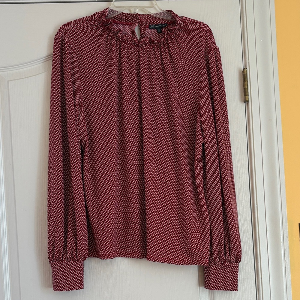 Adrianna Papell Burgundy Blouse with Ruffle Detail